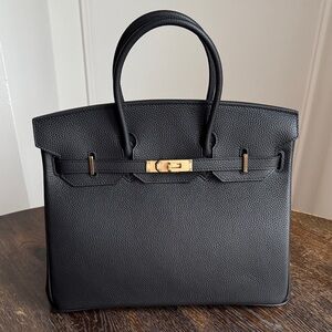 35CM Togo Leather Top Handle Satchel Bag - Black